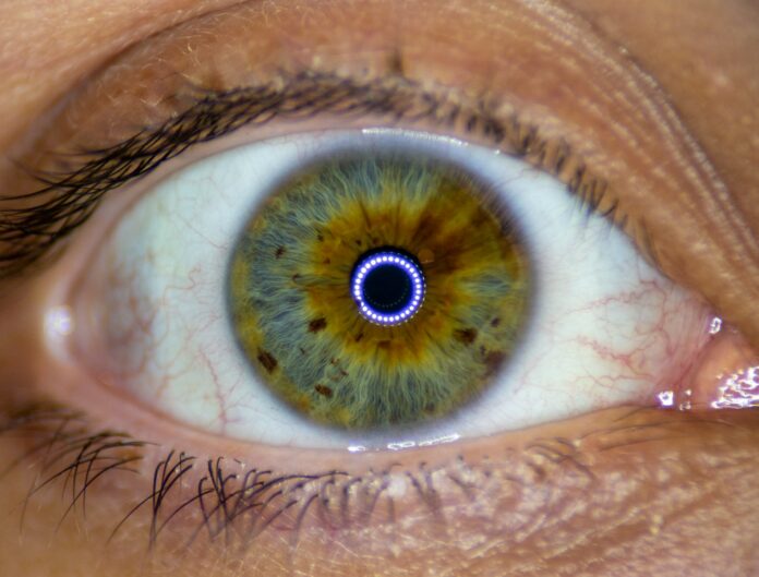 a close up of a person's eye with an iris